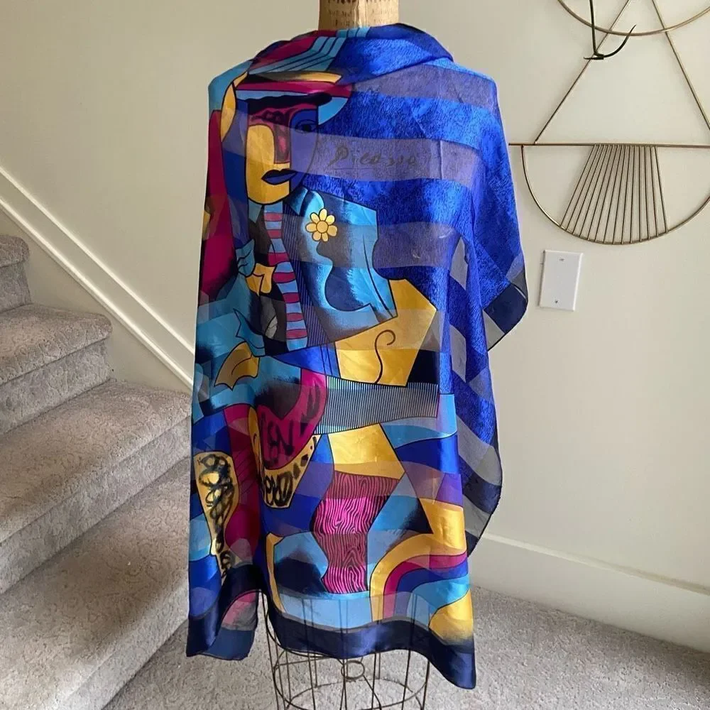 Silky Synthetic Picasso Fine Art Abstract Large Scarf Wrap Shawl - 41